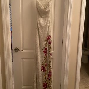 white prom dress with slit on leg